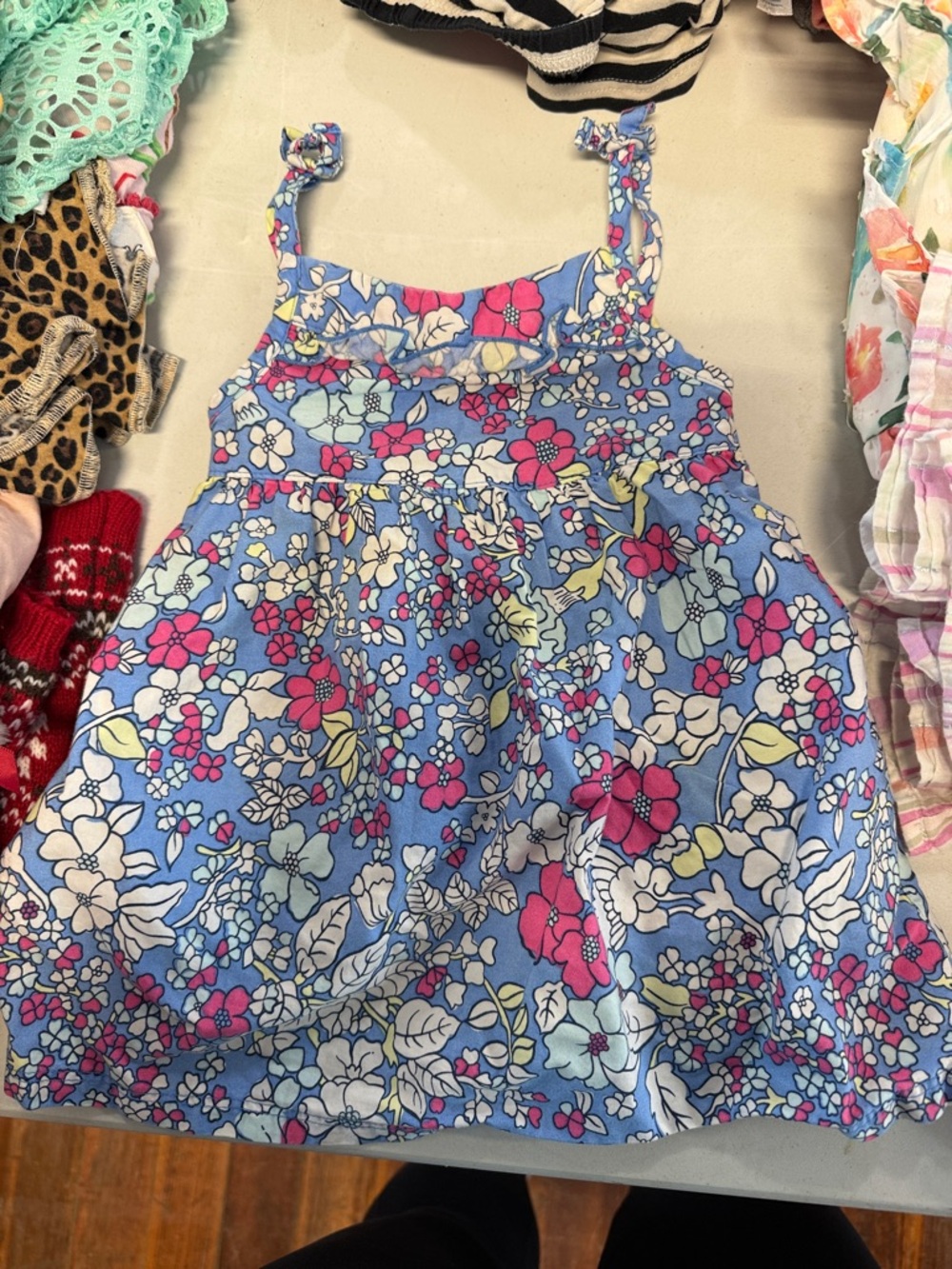 Blue Floral Sundress with Pink & White Blooms